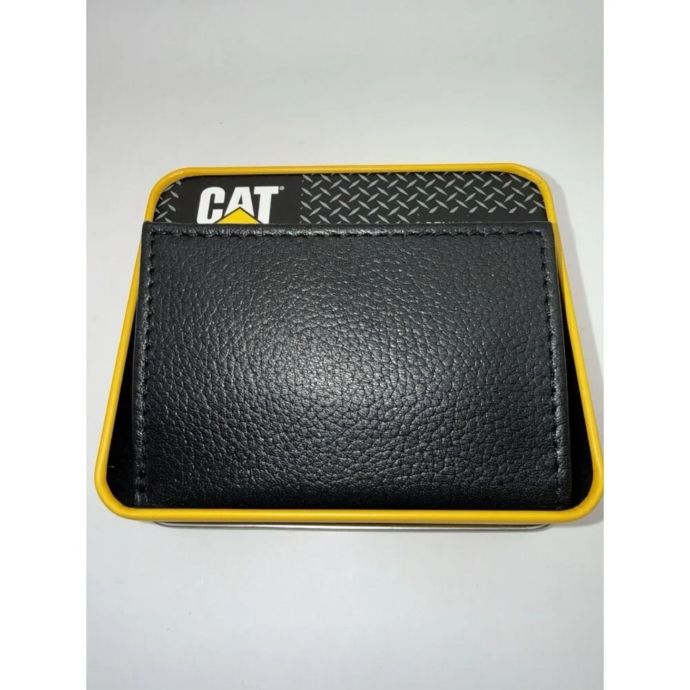 CAT Caterpillar Leather Trifold RFID Black Wallet NEW in Box